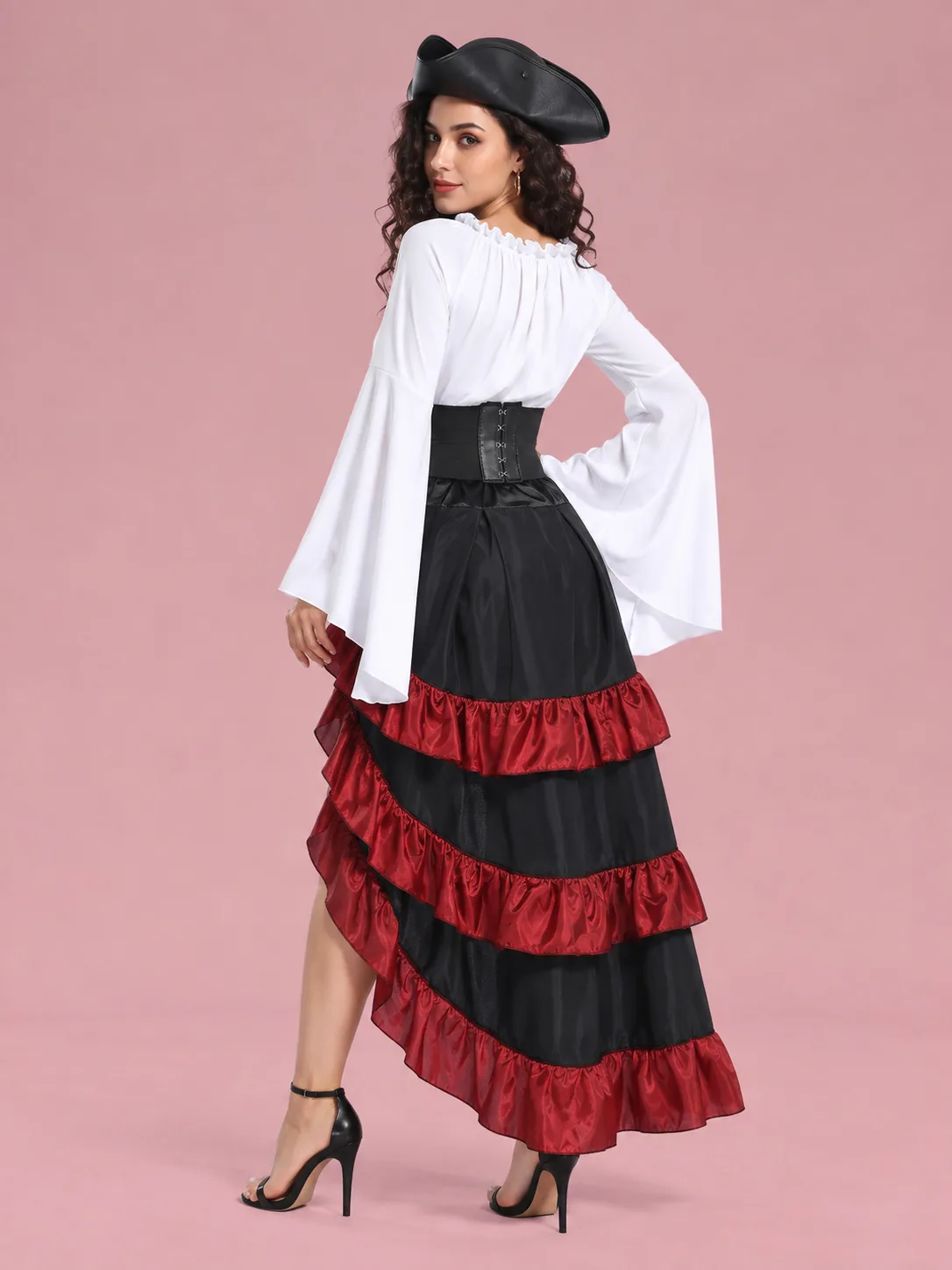 Medieval Pirate Costume with Ruffled Skirt for Women - White - View 2