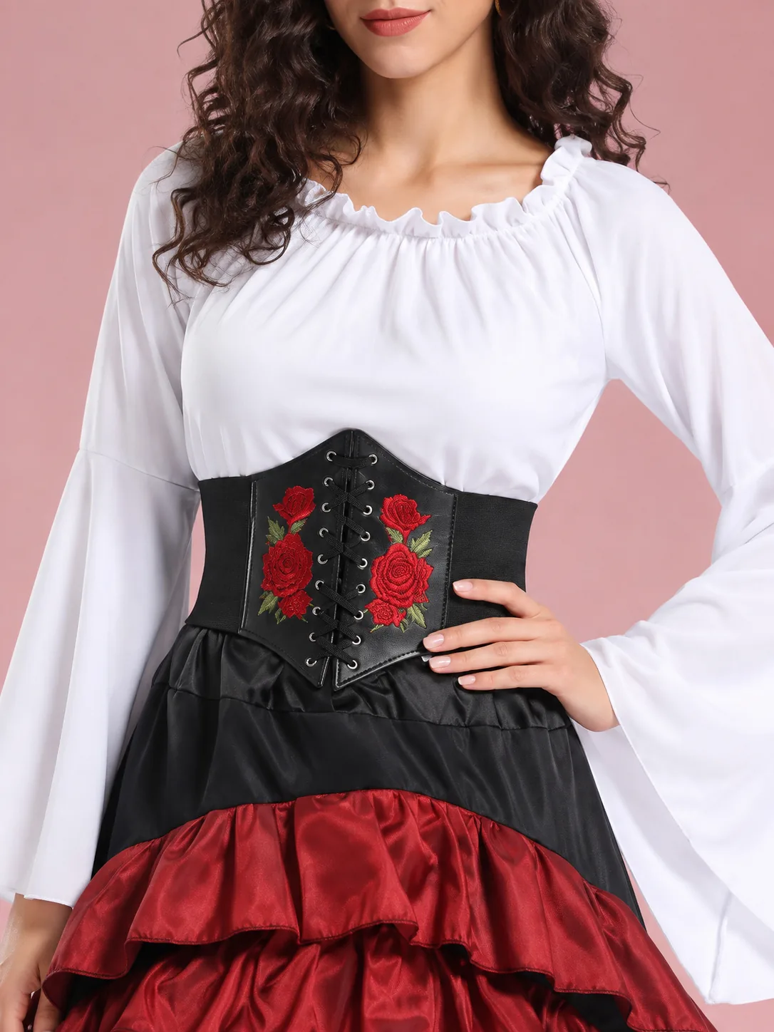 Medieval Pirate Costume with Ruffled Skirt for Women - White - View 4