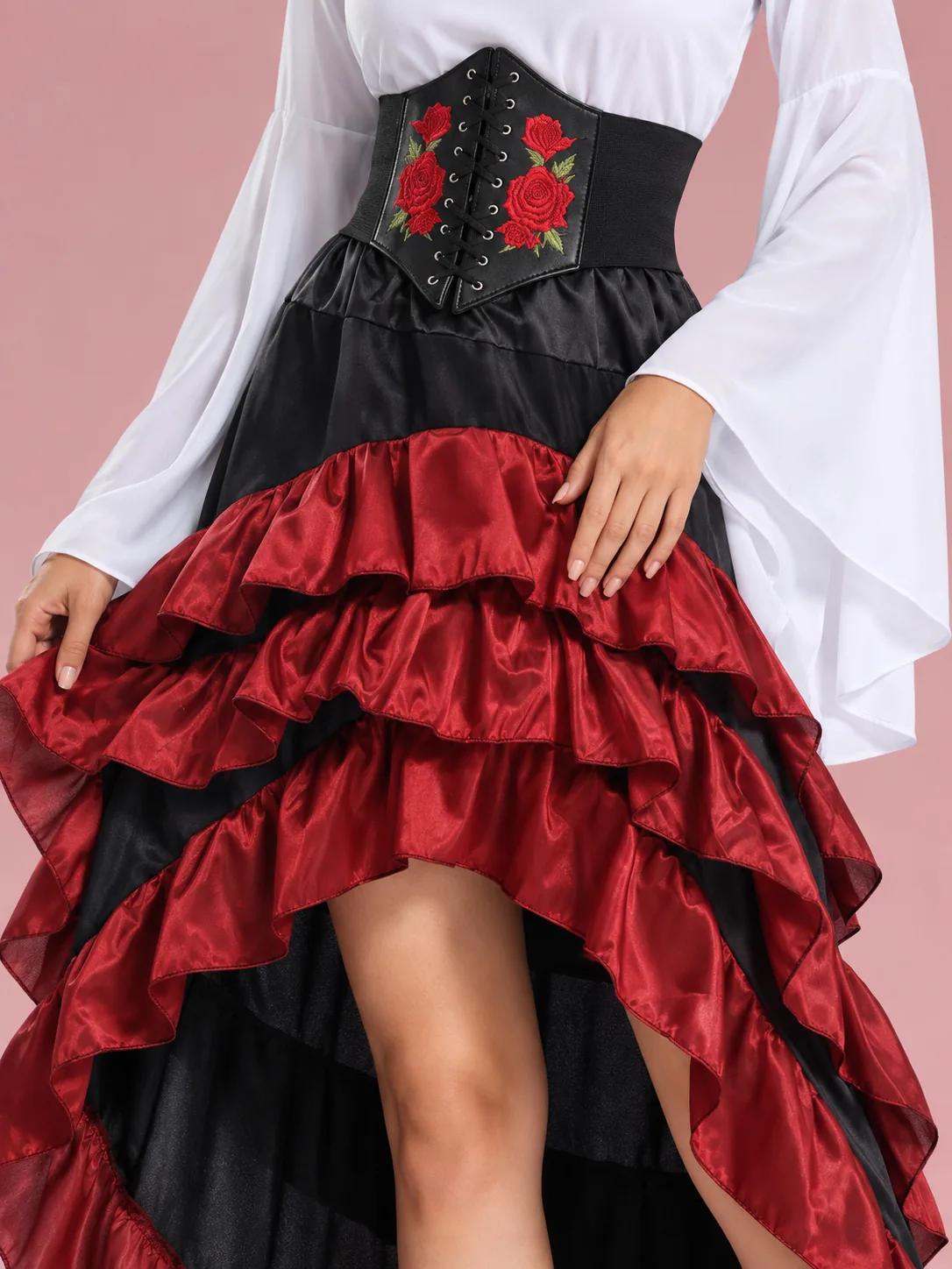 Medieval Pirate Costume with Ruffled Skirt for Women - White - View 5