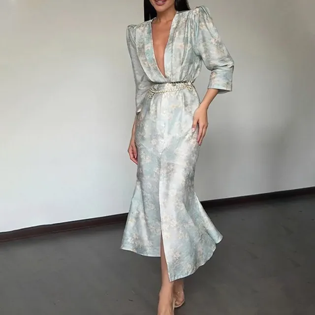 Women's Polyester Deep V neck Slim fit Printed Dress - Shop at LoveMi