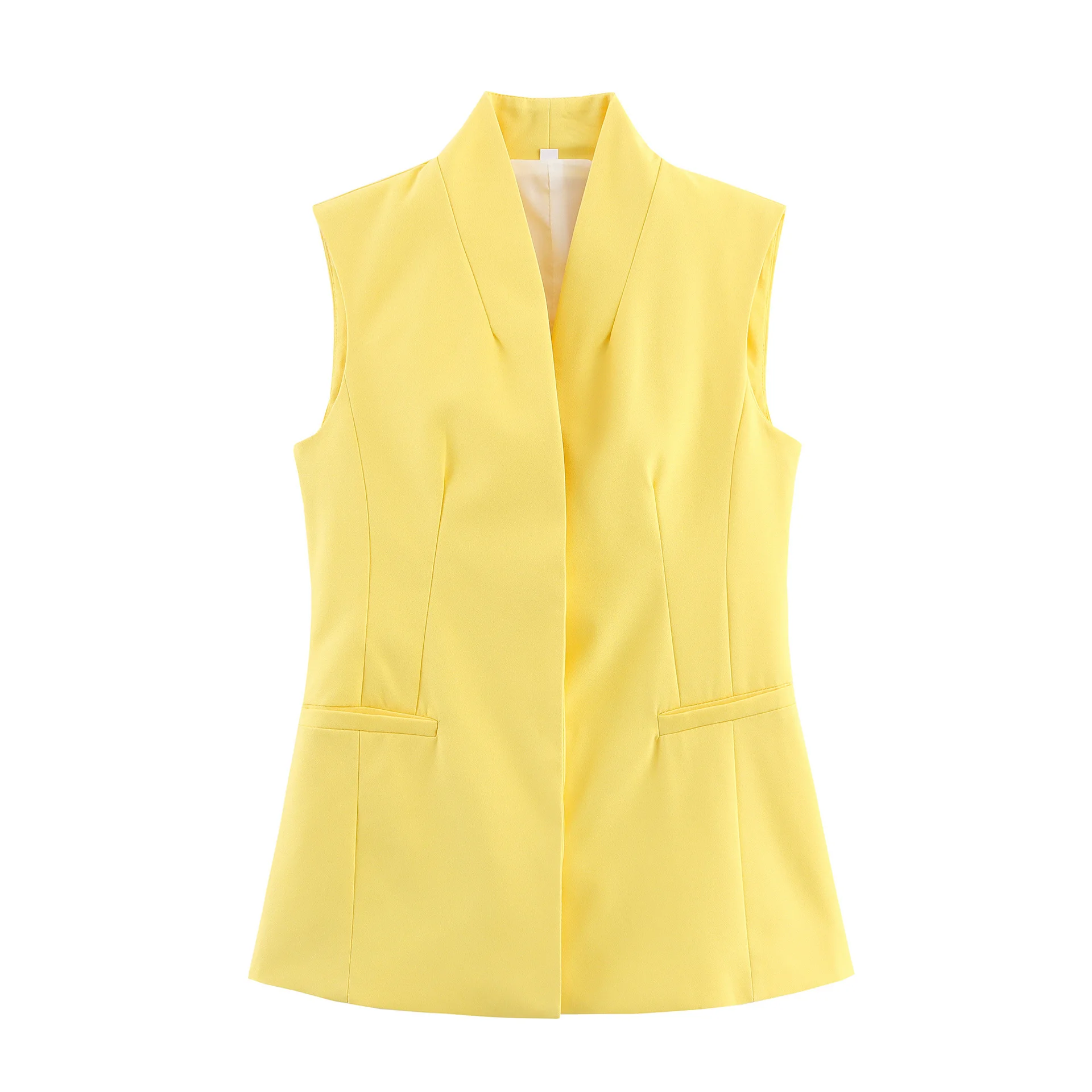 Summer New Solid Color Single-breasted Sleeveless V-neck Vest Top - Vest