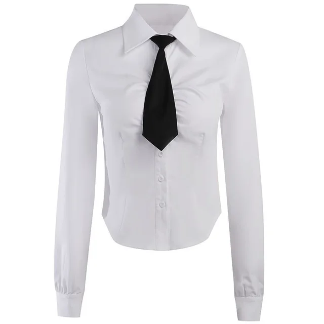 Large Size Fat Black Waist Strap Dress White Shirt Spring Shirt Tie - Shop at LoveMi