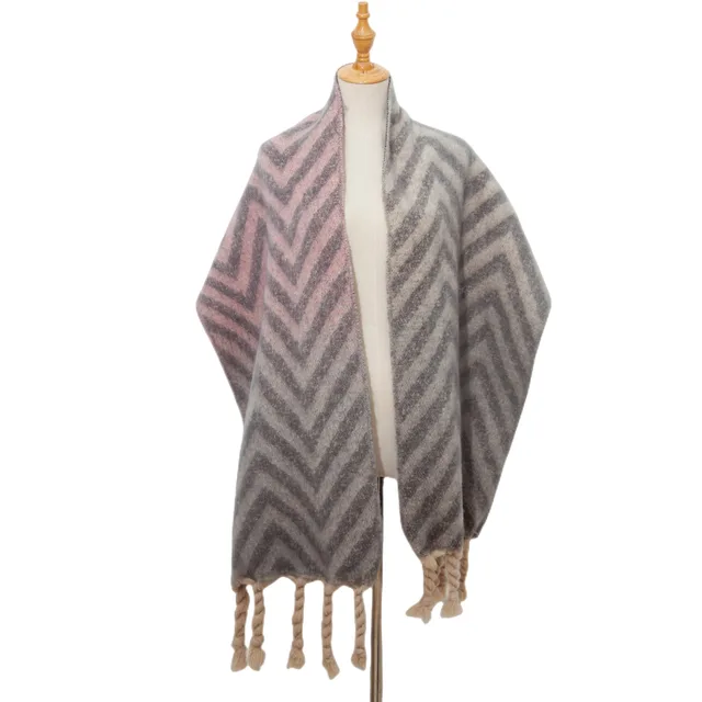 European And American Autumn And Winter Knotted Coarse Braid Imitated Mohair Jacquard Pink Gray - Shop at LoveMi
