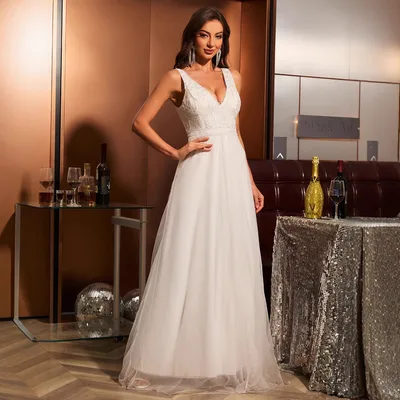 Princess White V collar Wedding Gauze Lace Dress White - Shop at LoveMi