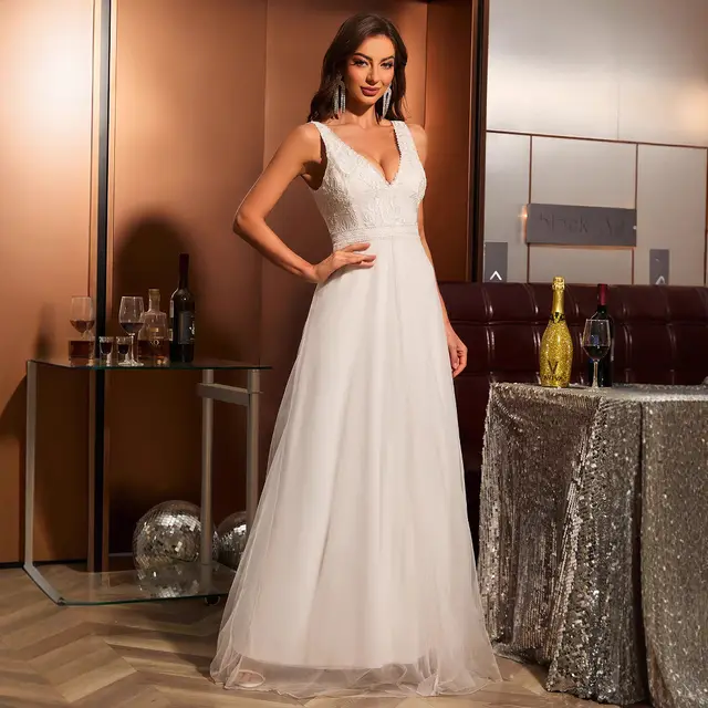 Princess White V collar Wedding Gauze Lace Dress White - Shop at LoveMi