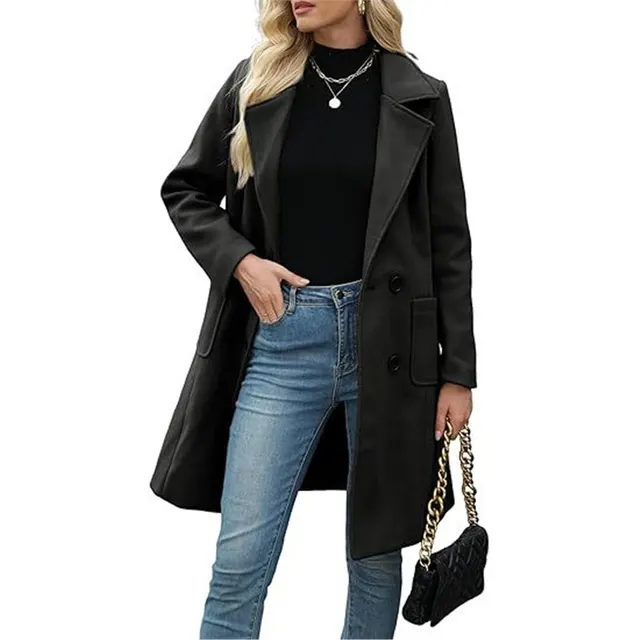 Winter Korean Style Slim Mid length Double Breasted Turn down Collar Coat Black - Shop at LoveMi