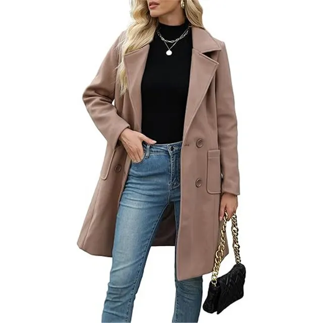 Winter Korean Style Slim Mid length Double Breasted Turn down Collar Coat Camel - Shop at LoveMi