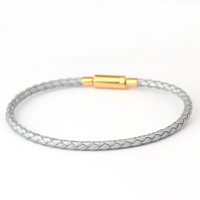 3mm Stainless Steel Leather Rope word Buckle Wear resistant Bracelet 20 Silver Gray - Shop at LoveMi