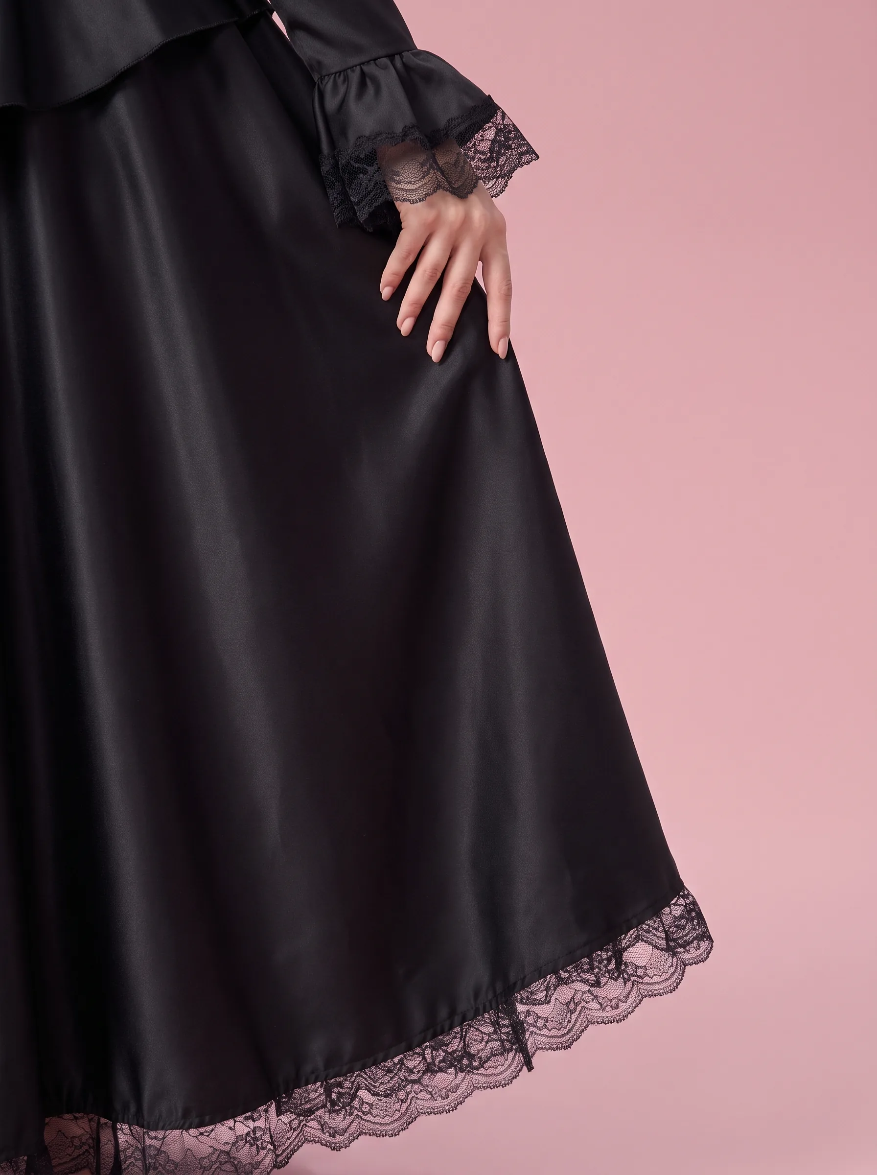 High-Collar Witch Costume Dress with Hat and Belt for Women - Black - View 4