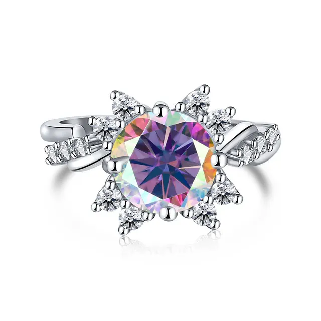 925 Sterling Silver Ring Moissanite 2 Karat Female Ring Shank Ab Color - Shop at LoveMi