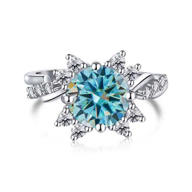 925 Sterling Silver Ring Moissanite 2 Karat Female Ring Shank Primary Blue - Shop at LoveMi