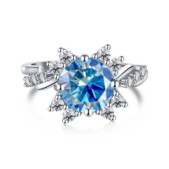 925 Sterling Silver Ring Moissanite 2 Karat Female Ring Shank Sapphire Blue - Shop at LoveMi
