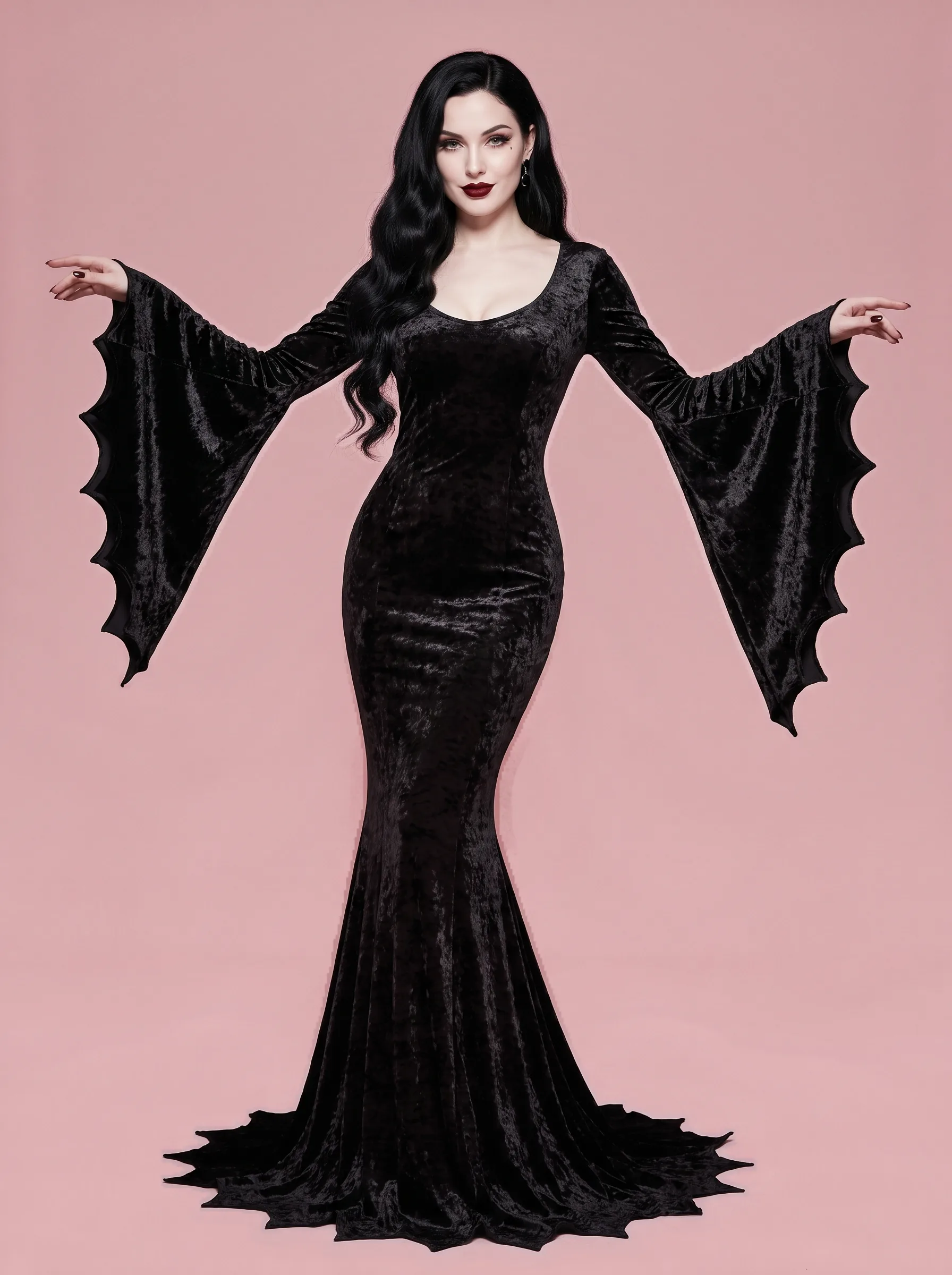 Gothic Vampire Costume Velvet Gown for Women - Black
