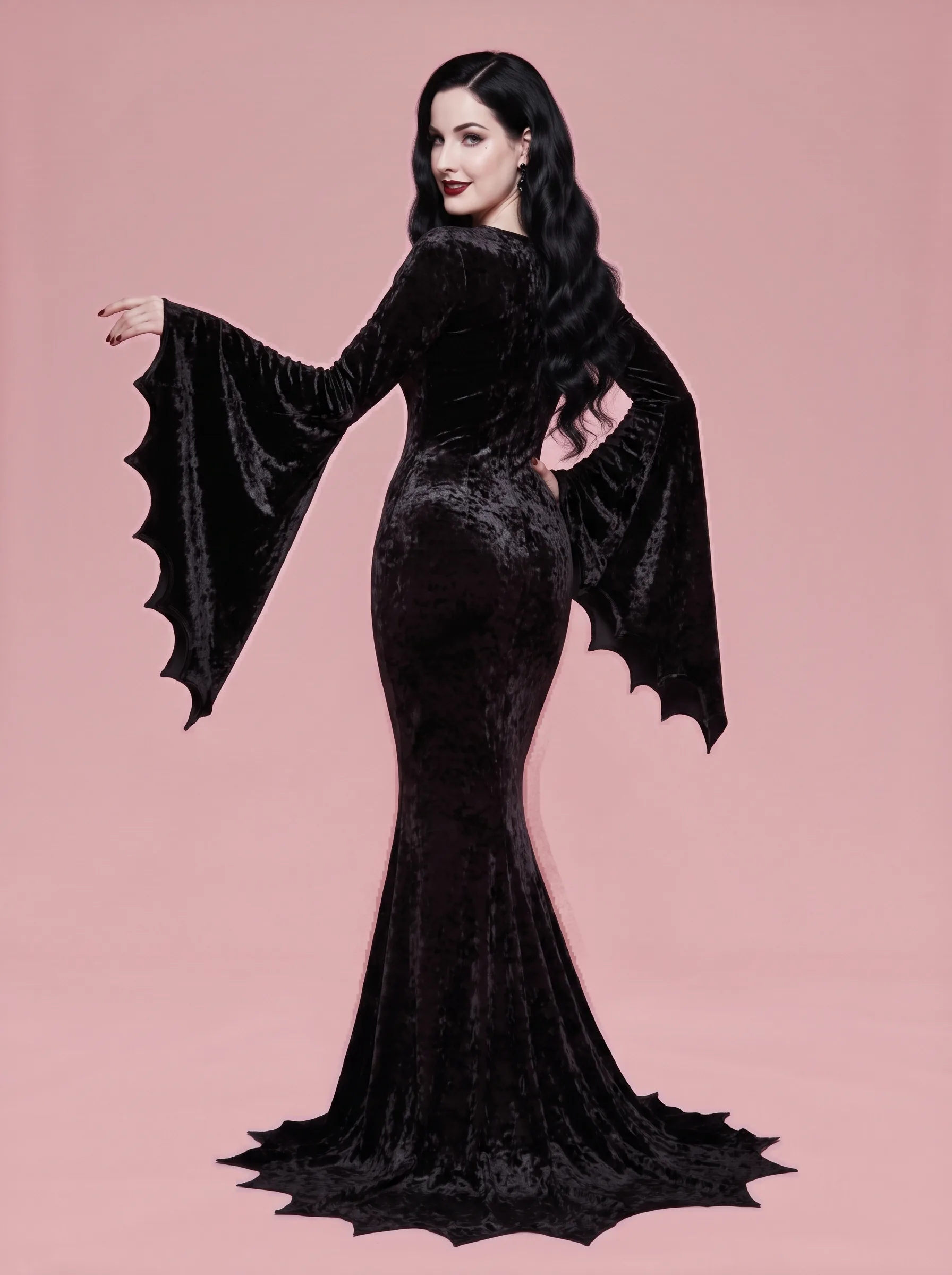 Gothic Vampire Costume Velvet Gown for Women - Black - View 2