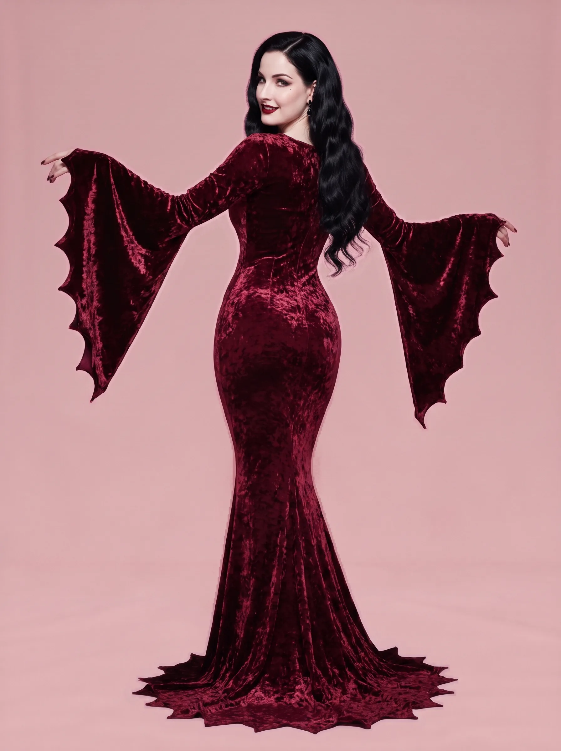 Gothic Vampire Costume Velvet Gown for Women - Dark Red - View 2
