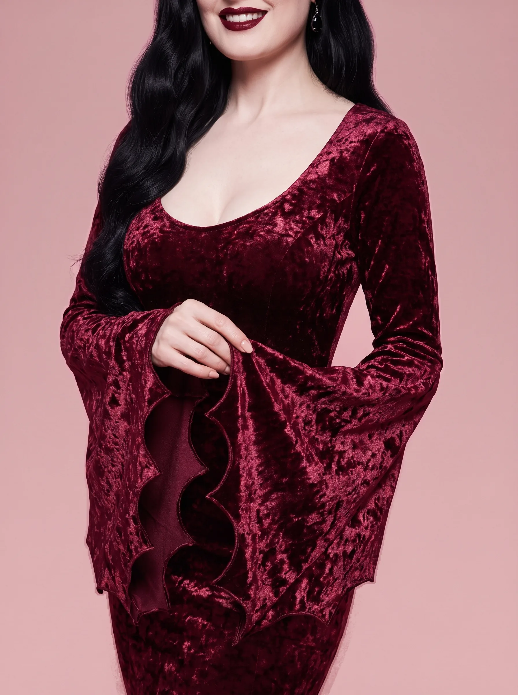 Gothic Vampire Costume Velvet Gown for Women - Dark Red - View 3