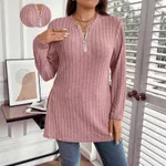 Sunken Stripe Long Sleeve Half Zip Top - Lotus Root Color