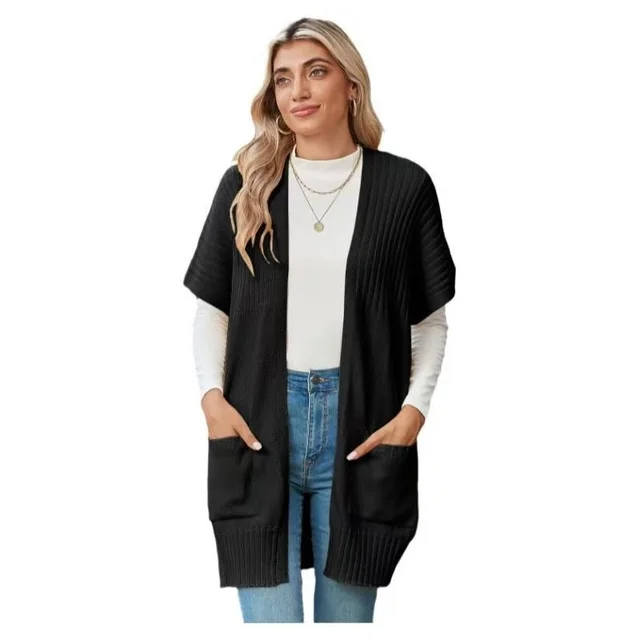 Lady's Sweater Cardigan Knitted Thick Needle Comfort And Casual Black - Shop at LoveMi