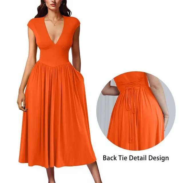 New Women's Summer Casual Short Sleeve Dress - Orange - View 1