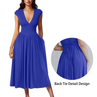 New Women's Summer Casual Short Sleeve Dress Royalblue - Shop at LoveMi