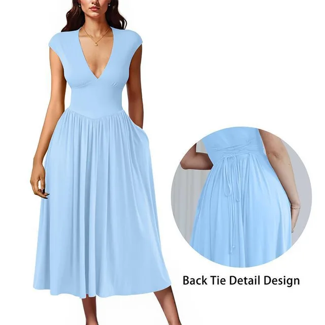 New Women's Summer Casual Short Sleeve Dress Skyblue - Shop at LoveMi