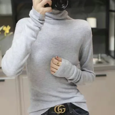Slim Fit Turtleneck Base Thick Sweater For Women Light Gray - Shop at LoveMi