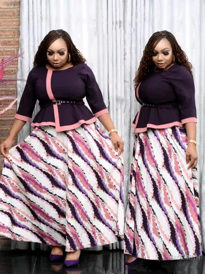 Printed Dress Round Neck Regular Sleeve Striped Purple - Shop at LoveMi