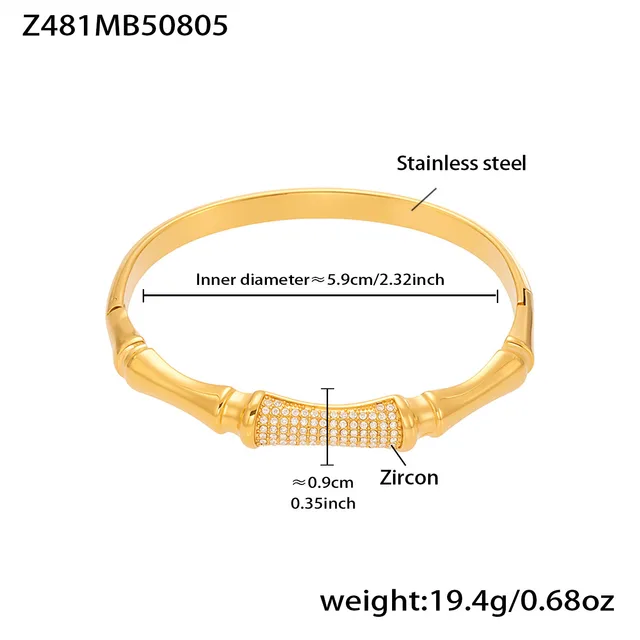 Stainless Steel Bamboo Full Zirconia Buckle Geometric Cross Bracelet Z481 Gold - Shop at LoveMi