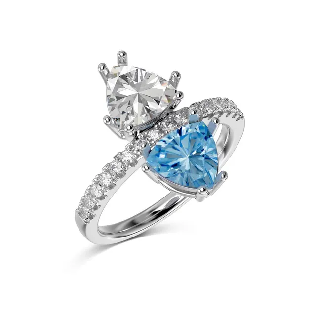 Sterling Silver Ring Female Two color Zircon Inlaid Design Temperament Ring Female Platinum Blue Diamond - Shop at LoveMi