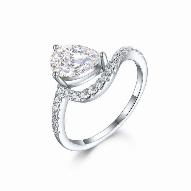 Ice Flower Cut Drop shaped Ring Advanced Sense Colored Gems High Carbon Rhinestone Ring White - Shop at LoveMi