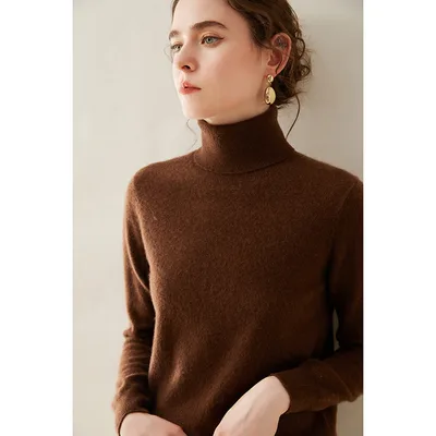 Women's Solid Color Pullover Cashmere Turtleneck Knitting Bottoming Shirt Coffee - Shop at LoveMi