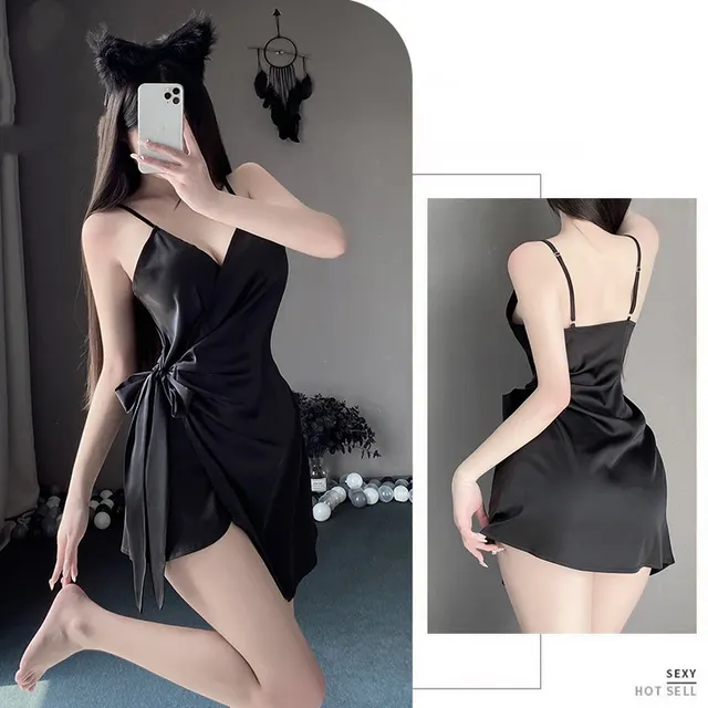 Suspender Pajamas Four Seasons Pure Desire Backless Temptation Short Skirt Lace up Black - Shop at LoveMi