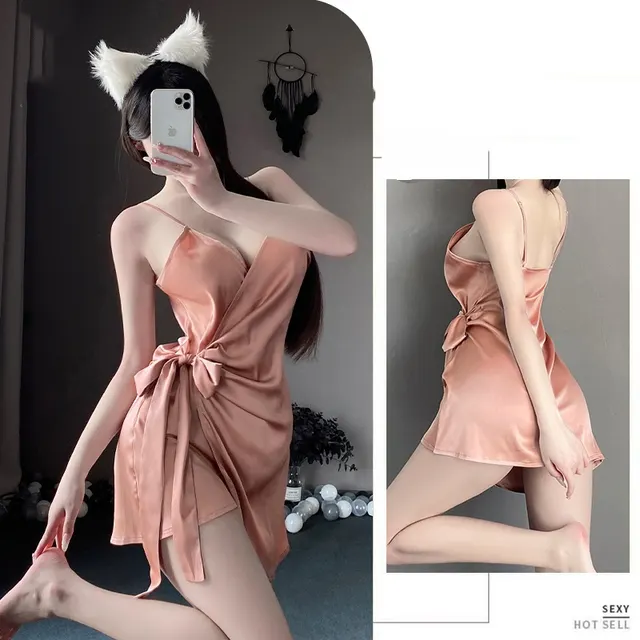 Suspender Pajamas Four Seasons Pure Desire Backless Temptation Short Skirt Lace up Cameo Brown - Shop at LoveMi