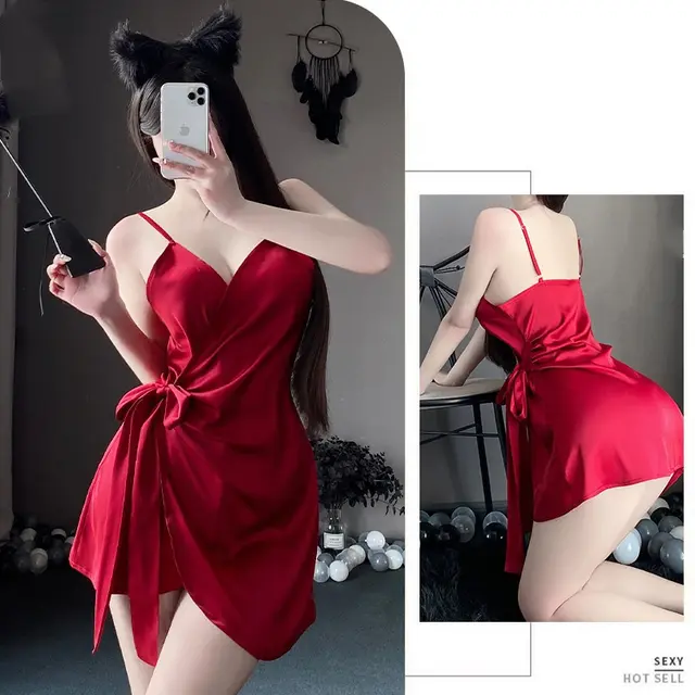 Suspender Pajamas Four Seasons Pure Desire Backless Temptation Short Skirt Lace up Wine Red - Shop at LoveMi