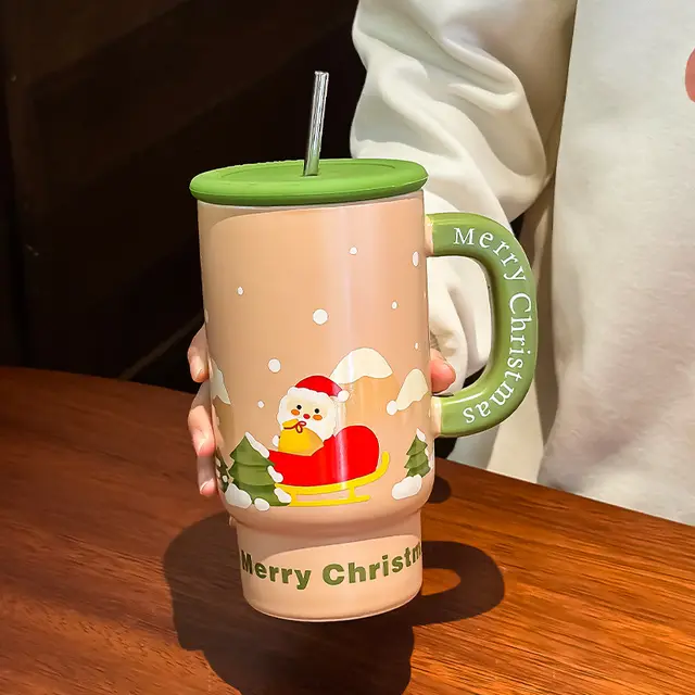 Christmas Gift Large Capacity Ceramic Cup Mug Creative Green Santa Claus - Shop at LoveMi