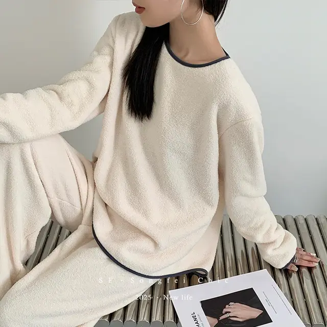 Home Wear Suit Female Cloud Can Be Worn Outside Plus Velvet Thickening Cream White - Shop at LoveMi