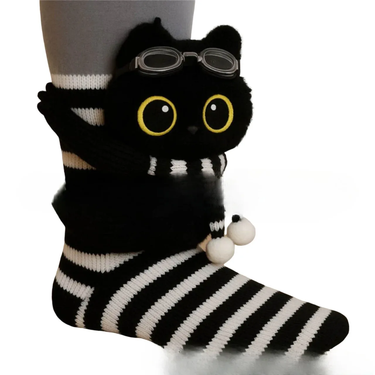 Plush Crochet Animal Cute Animal Socks - Black Cat