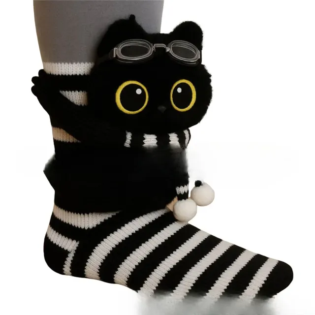 Plush Crochet Animal Cute Animal Socks Black Cat - Shop at LoveMi
