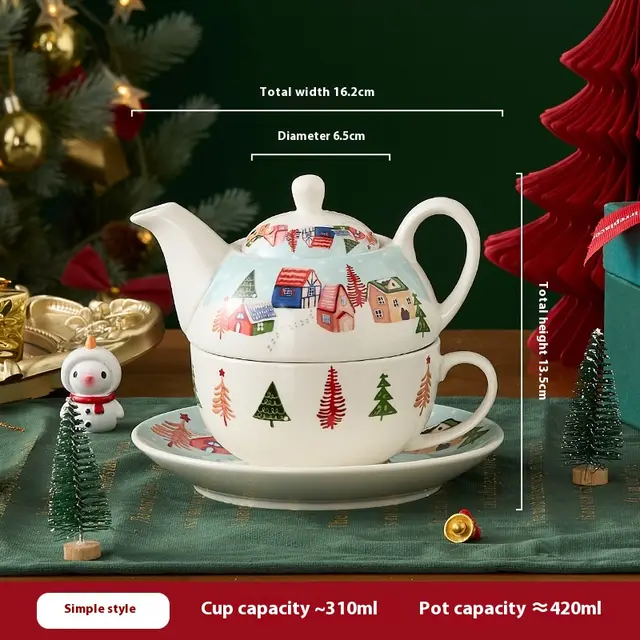 Gift Box British Teapot Gold plated Coffee Set Ceramic Tea Set Christmas Gift Simple Snow House - Shop at LoveMi