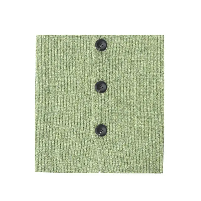 European And American Winter Korean Style Wool Solid Color Clip Flower Shaped Button Knitted Scarf Matcha - Shop at LoveMi