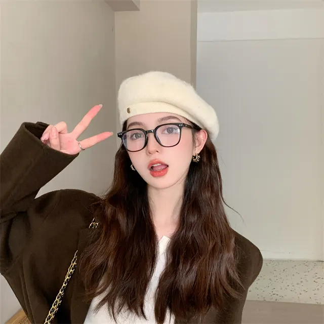 Woolen Japanese And Korean Style All match Pumpkin Hat Autumn And Winter Painter Hat Beige - Shop at LoveMi