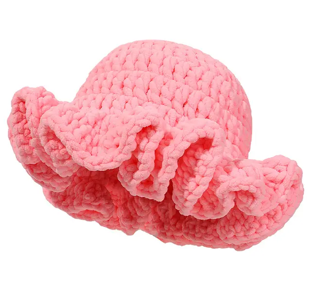 Knitted Pleated Ruffled Fashion Woolen Hat Bold Pink - Shop at LoveMi