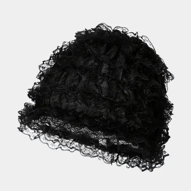 Female Solid Color Pongee Elastic Lace Bag Cap Black - Shop at LoveMi