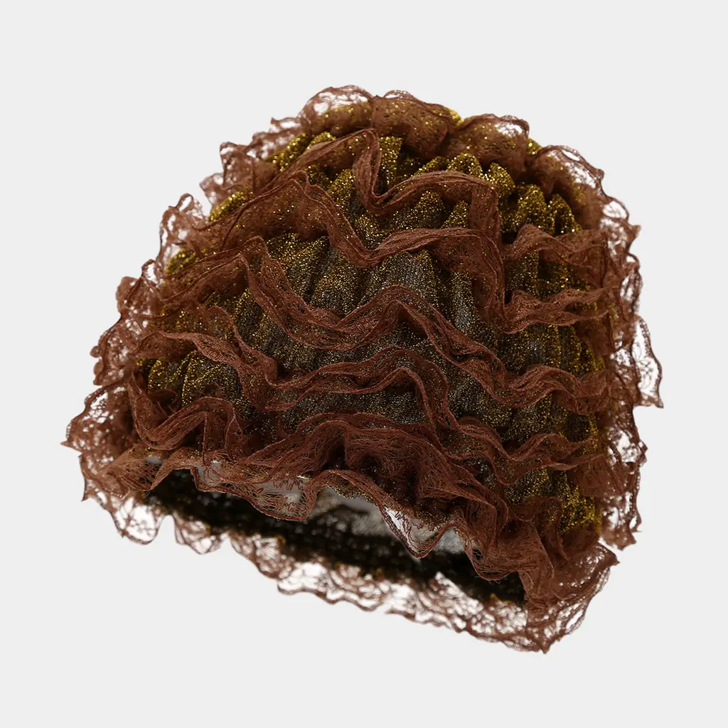 Female Solid Color Pongee Elastic Lace Bag Cap - Light Brown