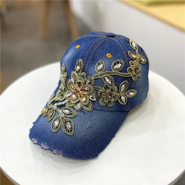 European And American Style Casual All match Gold Silk Flower Cowboy Hat Denim Blue - Shop at LoveMi