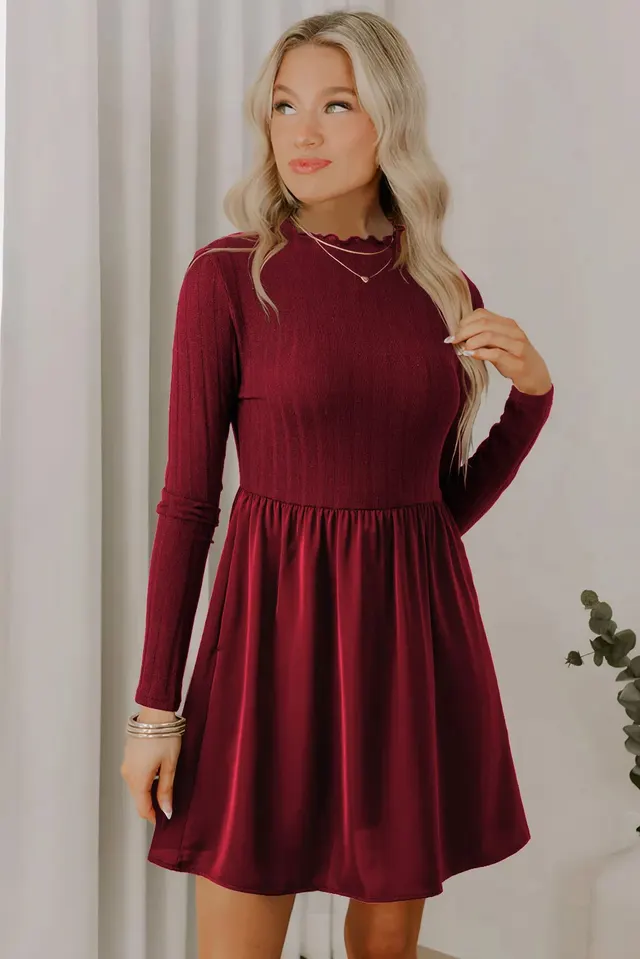 Shiying Solid Color Casual Women's Texture High Waist Dress Red Dahlia - Shop at LoveMi