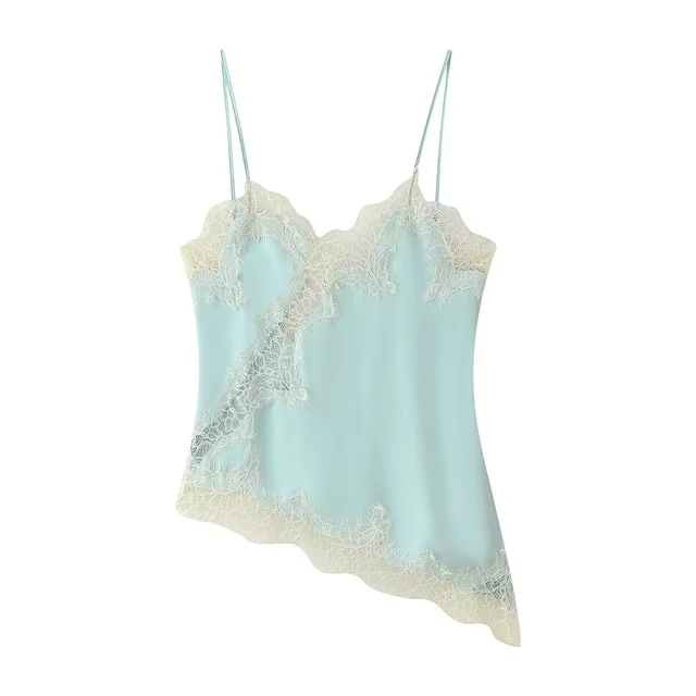 European And American Style Women's Fashion All match Lace Top Light Blue Top - Shop at LoveMi
