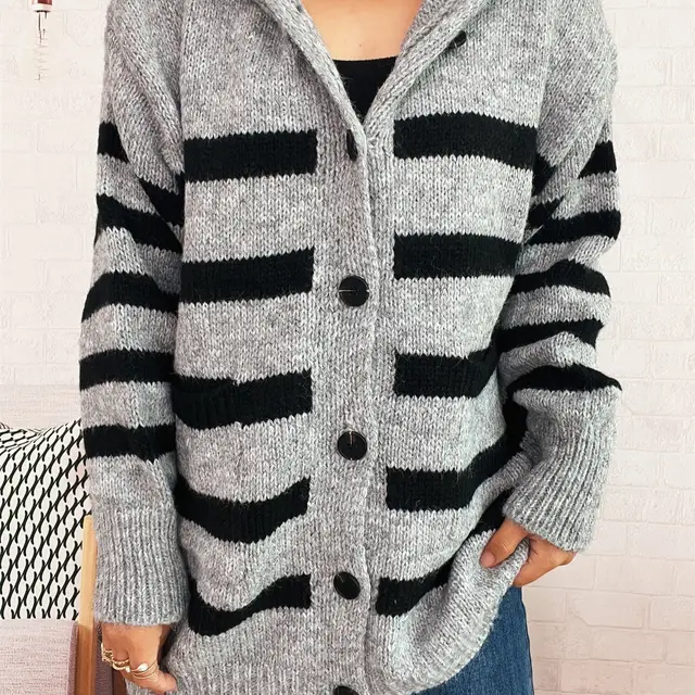 Casual Loose Plus sized Hooded Single breasted Long Sleeve Sweater For Women Gray - Shop at LoveMi