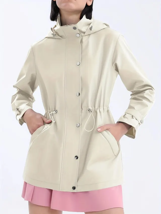 Women's Waterproof Slim Trench Coat Windproof Shell Jacket Beige - Shop at LoveMi