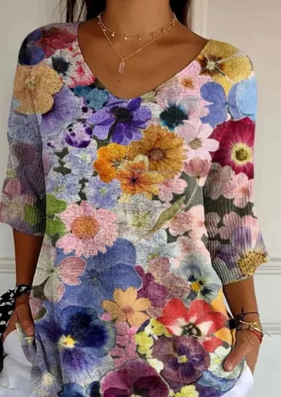 Female 3D Digital Printing Fashion V neck Long Sleeve Pullover Top 1110827Hh1081 - Shop at LoveMi